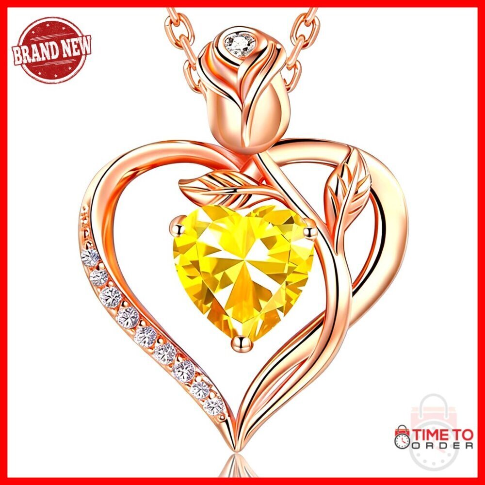 1.2CT Rose Heart Pendant Necklace S925 Sterling Silver 18K Gold Plated